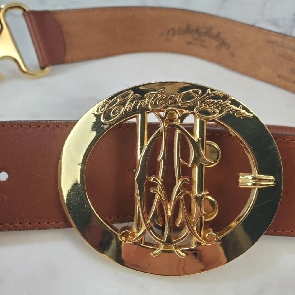 Christian Audigier Small Brown Leather Belt Skulls Roses Gold Halloween 90s Rare